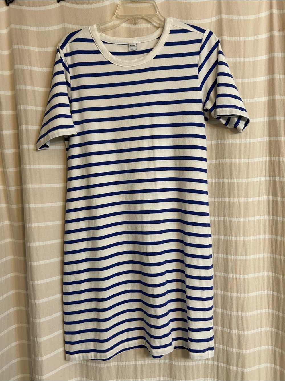 Old Navy White and Blue Striped Short-Sleeve Tee Shirt Dress